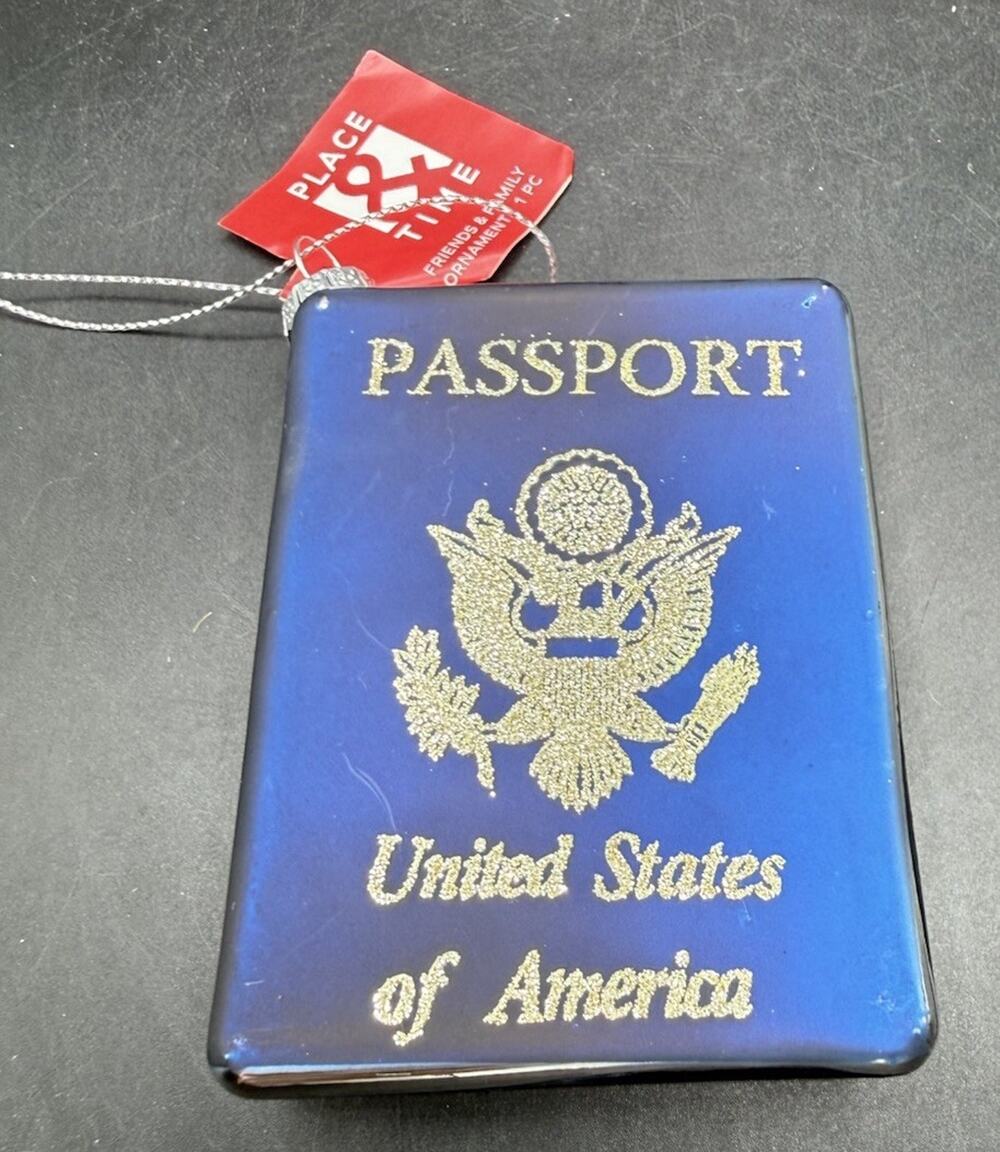 US American Blue Passport Glass Hanging Ornament Travel Vacation USA New -BG2